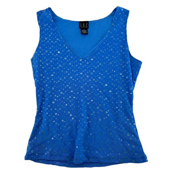 INC International Concepts Tops - INC International Concepts Blue Mesh Polka Dot Shimmer V-Neck Tank Top Y2k Med